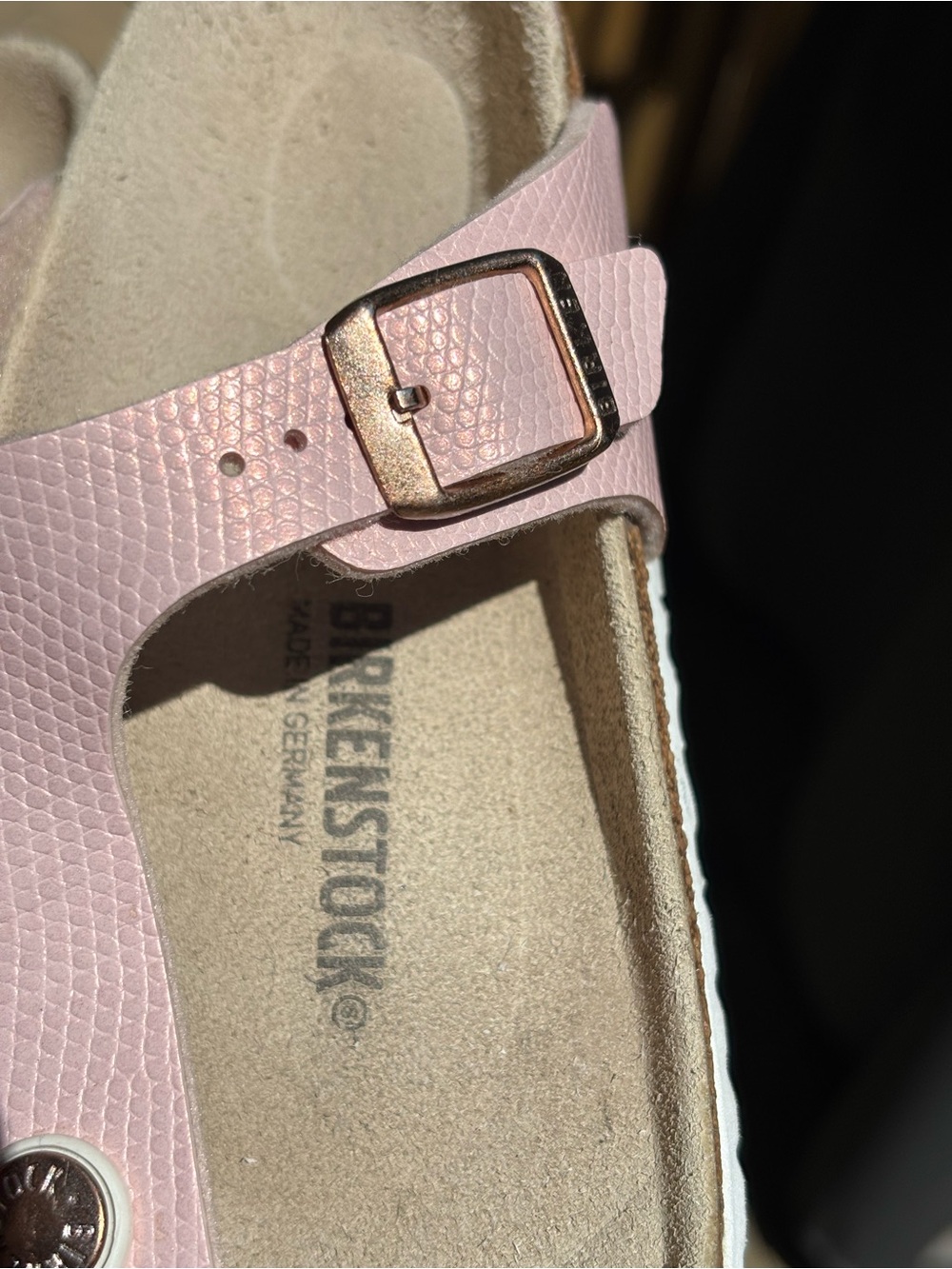 Birkenstock Gizeh Kids Rose Pink Sandals Size 34 Narrow Shiny Lizard Light - Picture 3 of 6